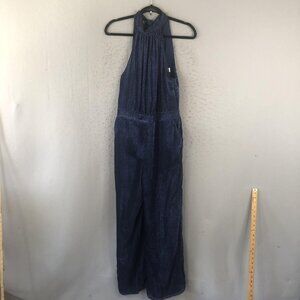 Elevenses Jumpsuit Womens 8 Halter Wide Leg Velvet Textured Tie Neck Anthropolog